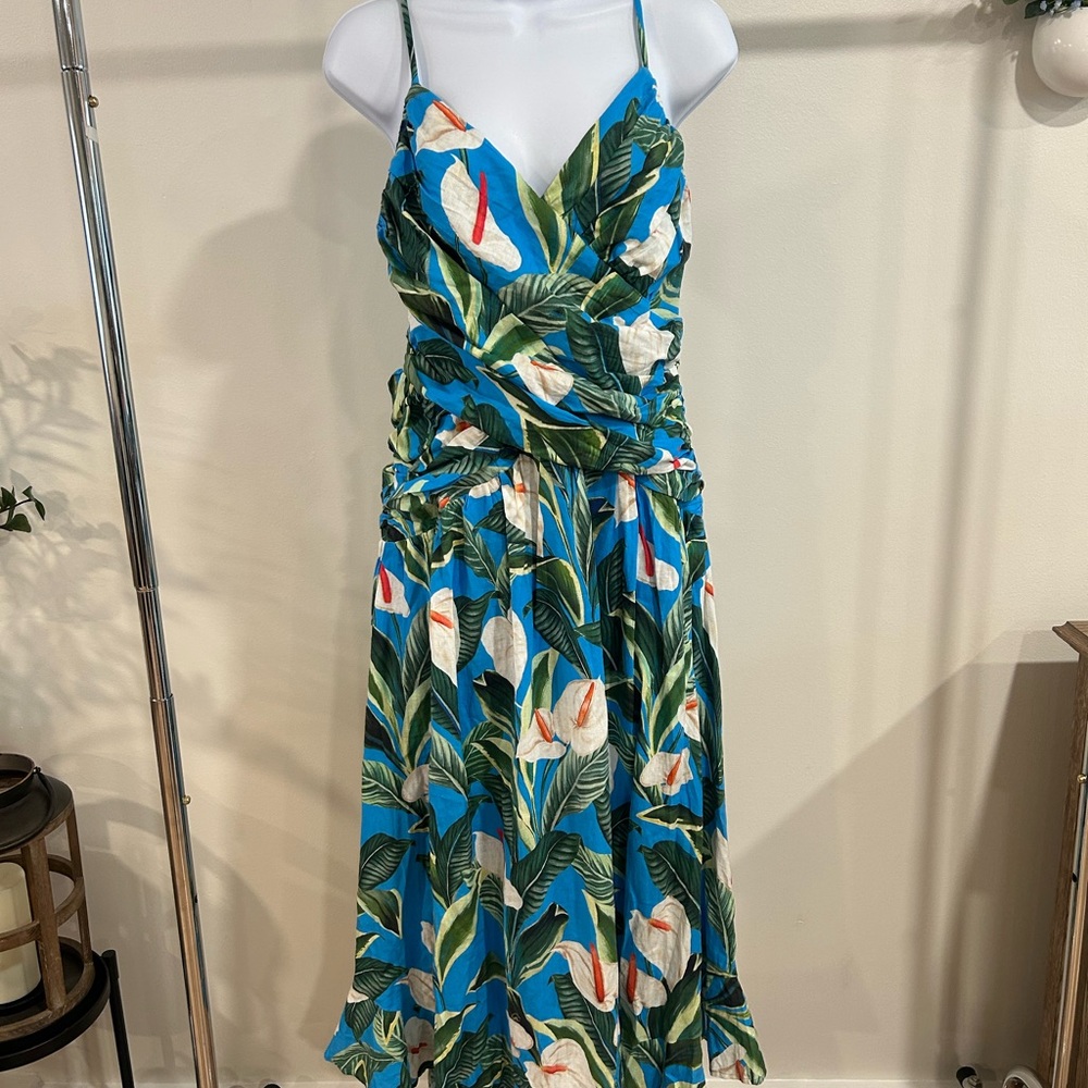 FARM Rio Tropical Leaf Print Midi Dress